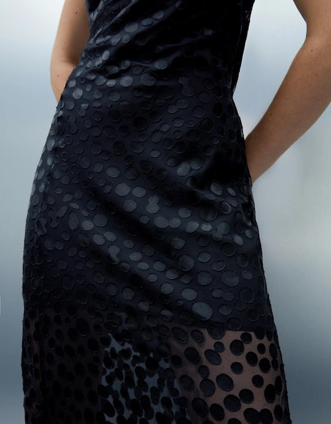 Polka Dot Devore Strappy Woven Maxi Dress