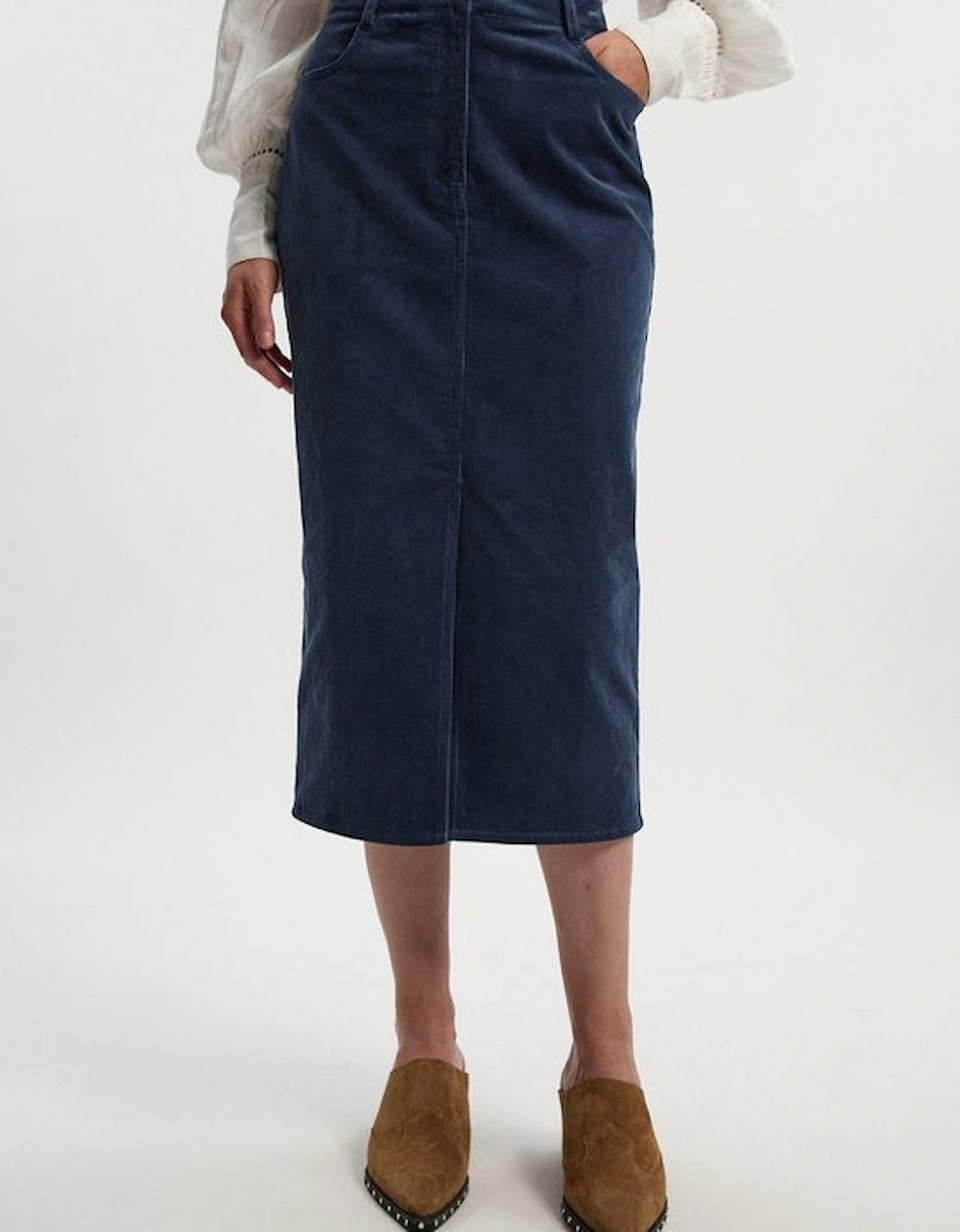 Stretch Cord Midi Pencil Skirt