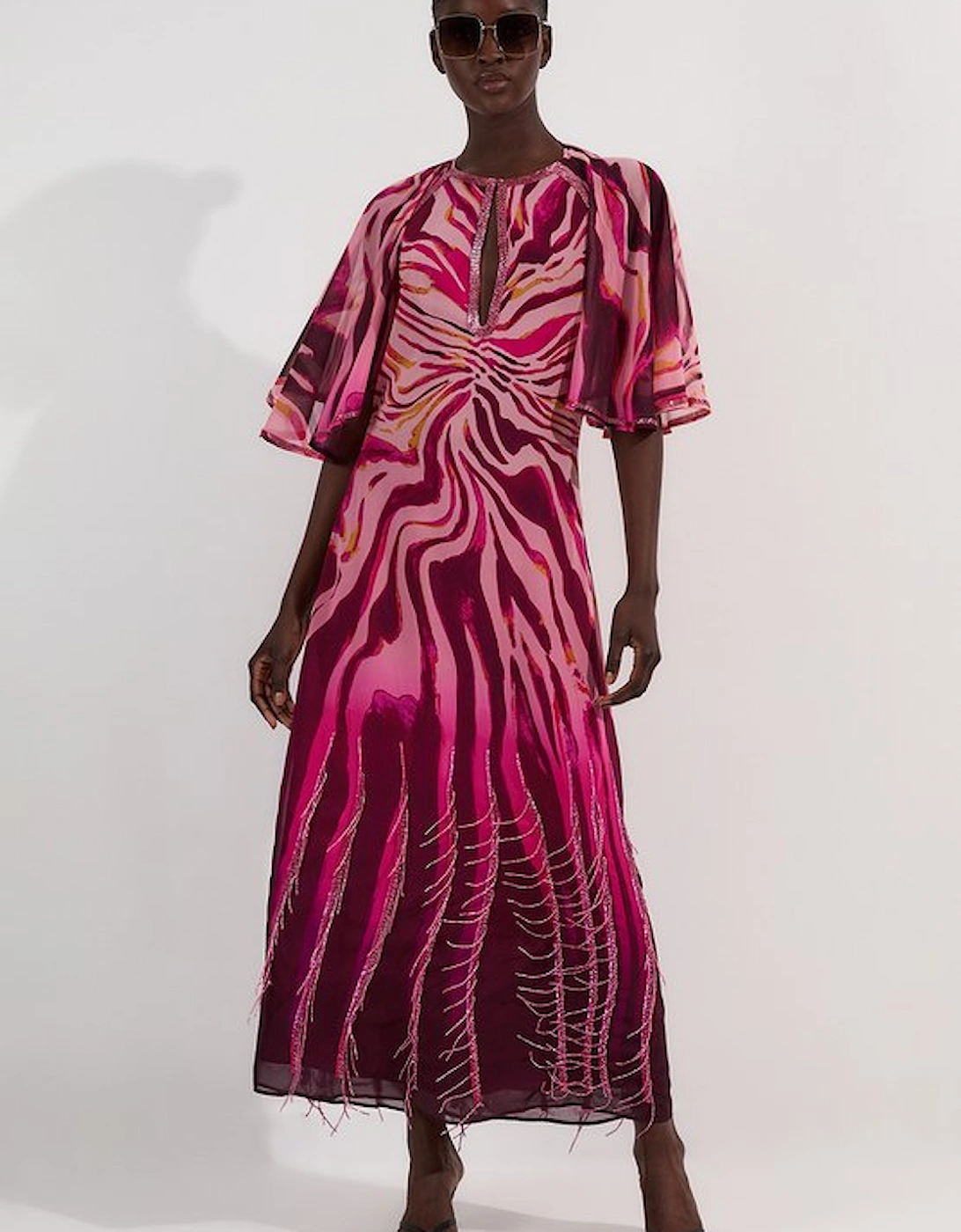 Animal Print Georgette Embellished Short Sleeve Woven Maxi Dress, 5 of 4