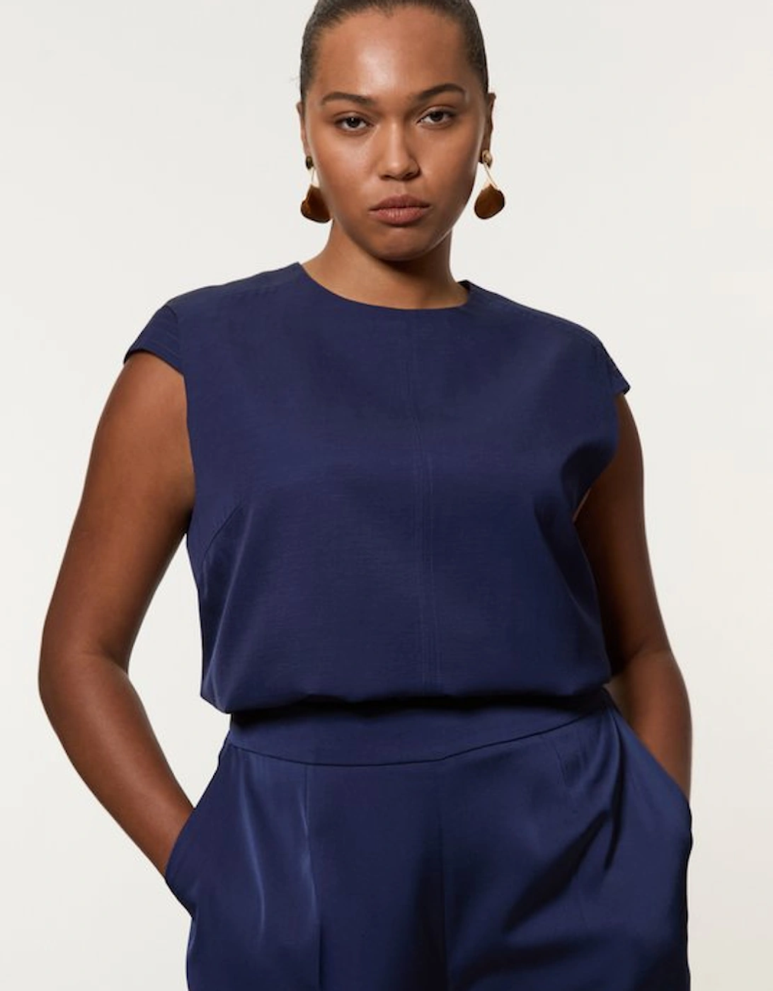 Plus Size Tailored Viscose Linen Topstitch Detail Top, 5 of 4