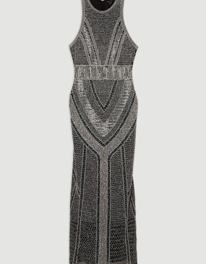 Premium Beading And Embellished Woven Halter Neck Maxi Dress