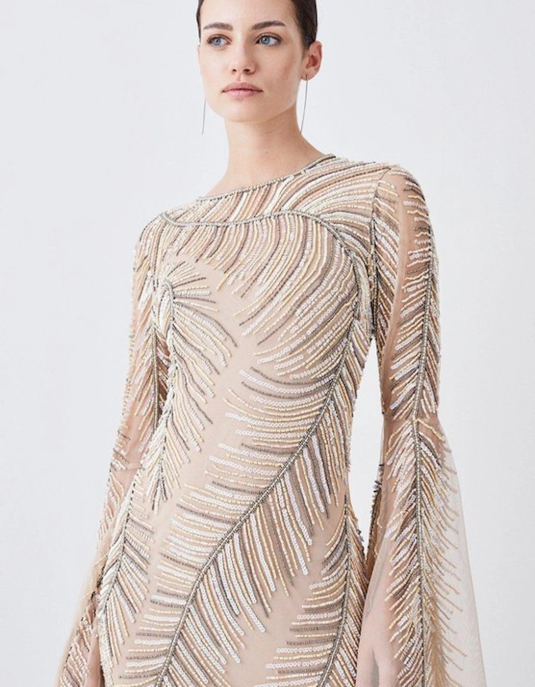 Petite Feather Crystal Embellished Maxi Dress
