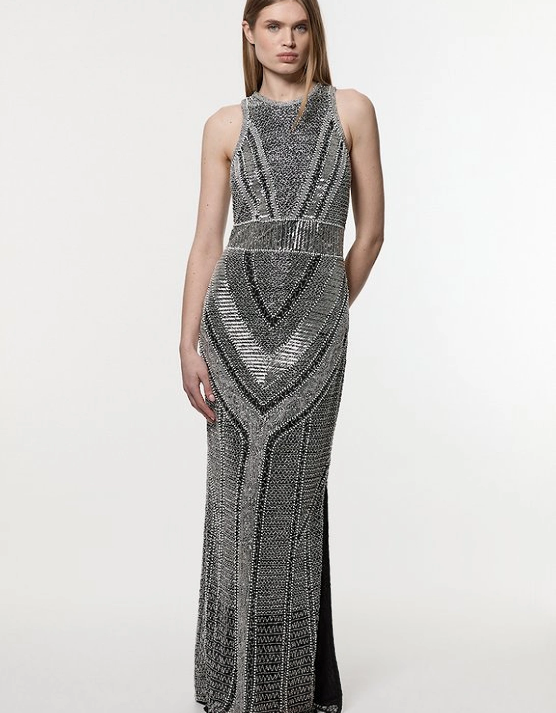 Premium Beading And Embellished Woven Halter Neck Maxi Dress, 5 of 4
