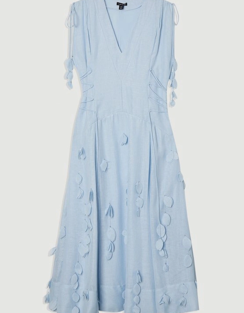 Applique Lace Up Maxi Woven Dress