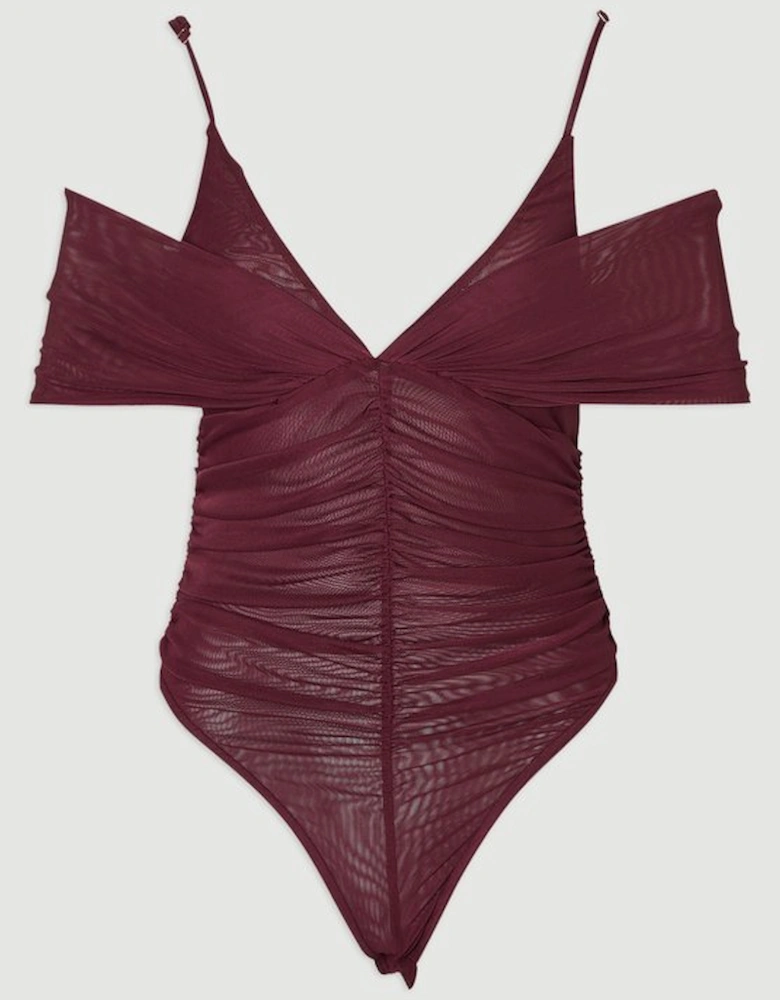 Mesh Plunge Strappy Detail Bodysuit