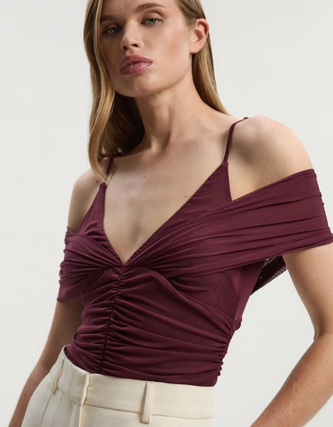 Mesh Plunge Strappy Detail Bodysuit