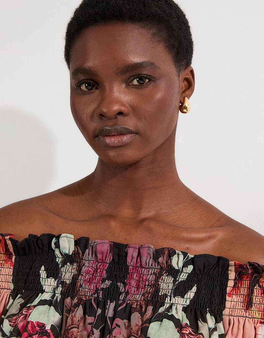 Voile Mirrored Floral Woven Bardot Midi Dress