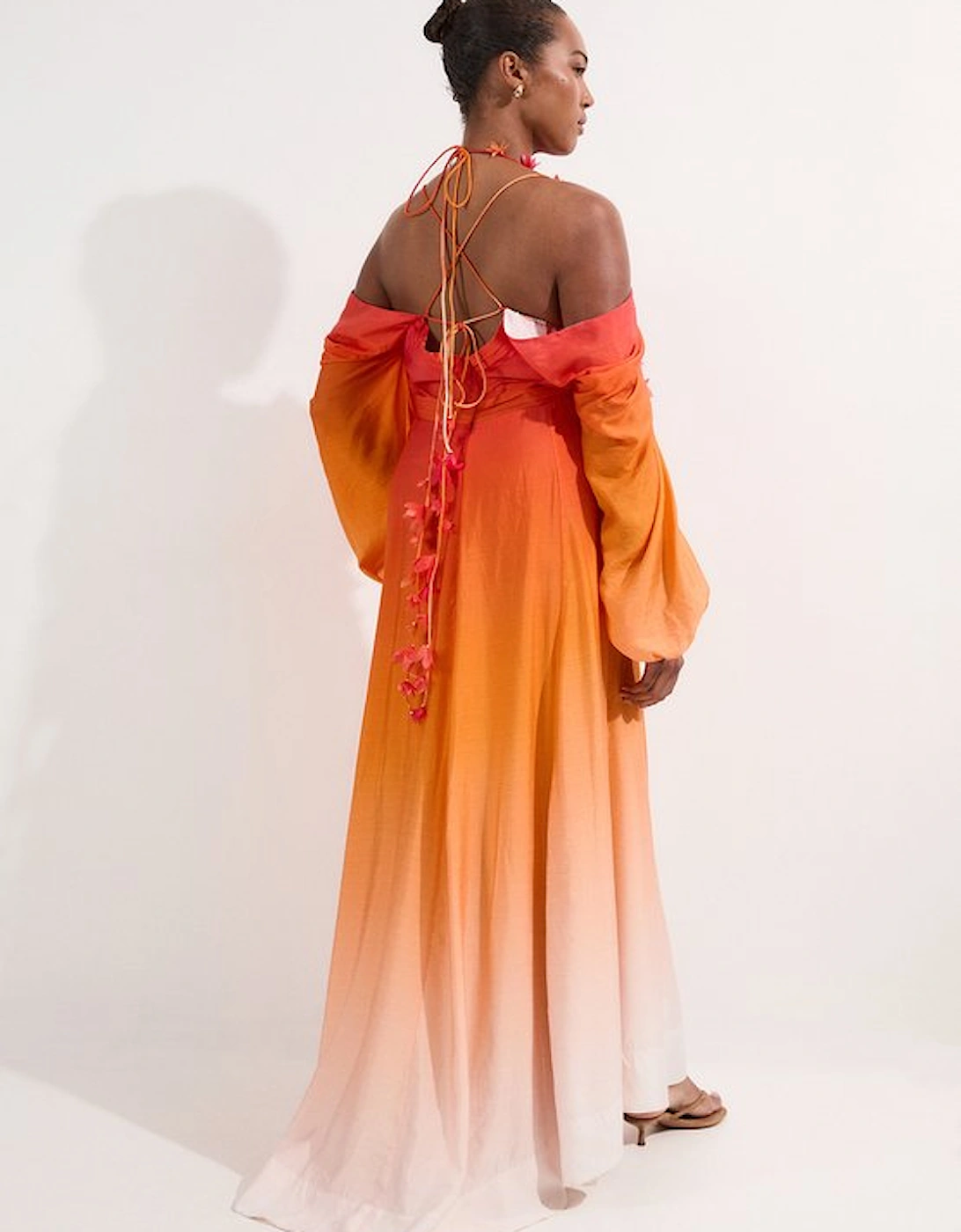 Plus Size Ombre Applique Printed Cold Shoulder Woven Maxi Dress