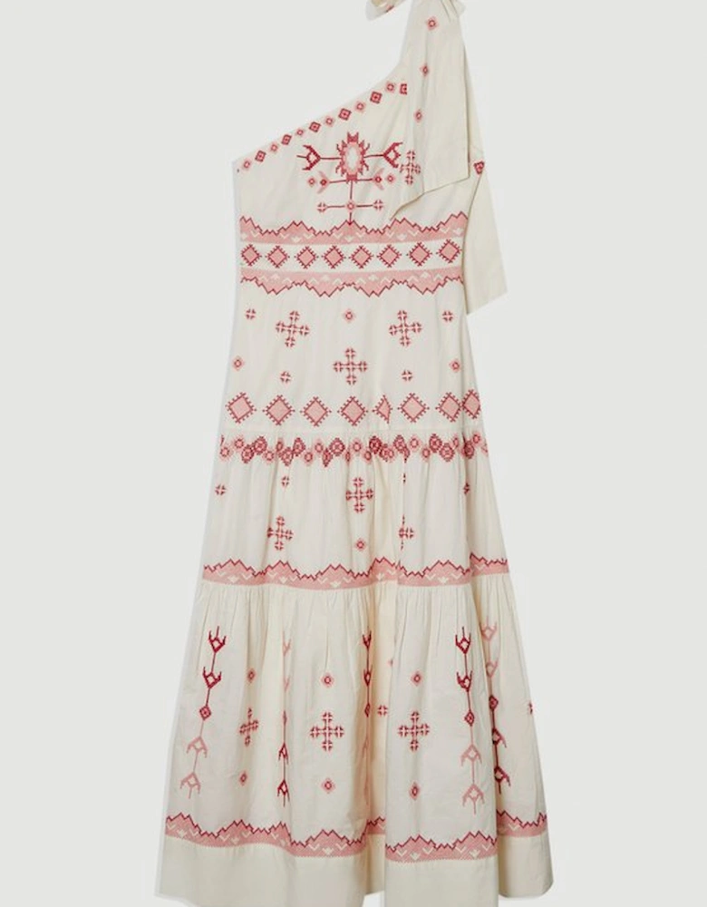 Cotton Embroidered Woven One Shoulder Maxi Dress
