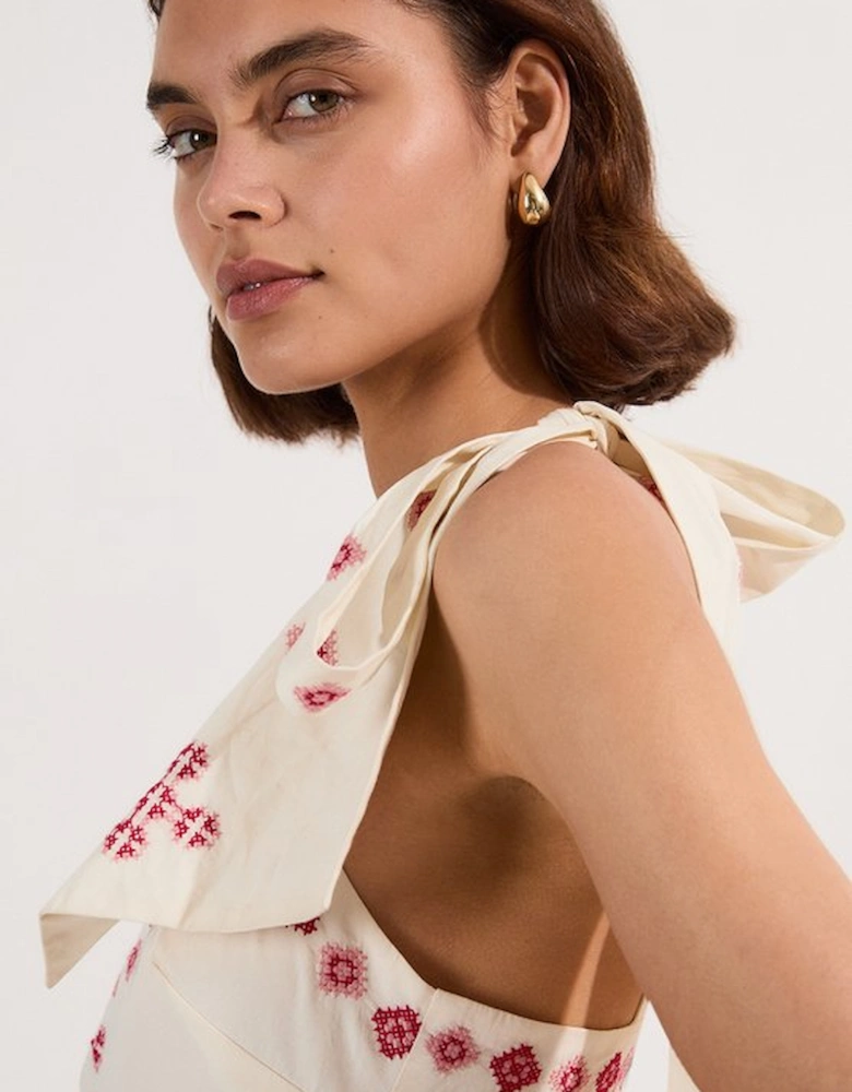 Cotton Embroidered Woven One Shoulder Maxi Dress