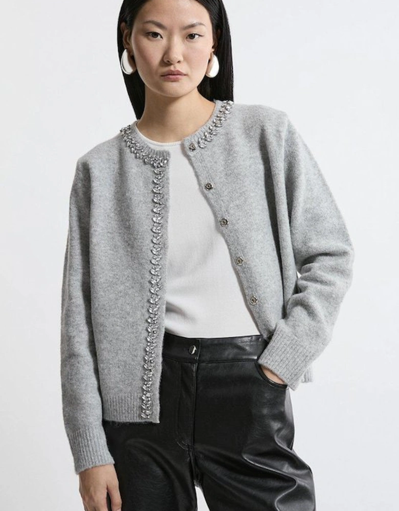 Embellished Trim Cosy Knit Cardigan