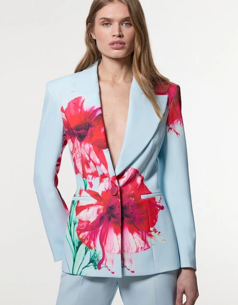 Tailored Crepe Placed Floral Single Breasted Blazer