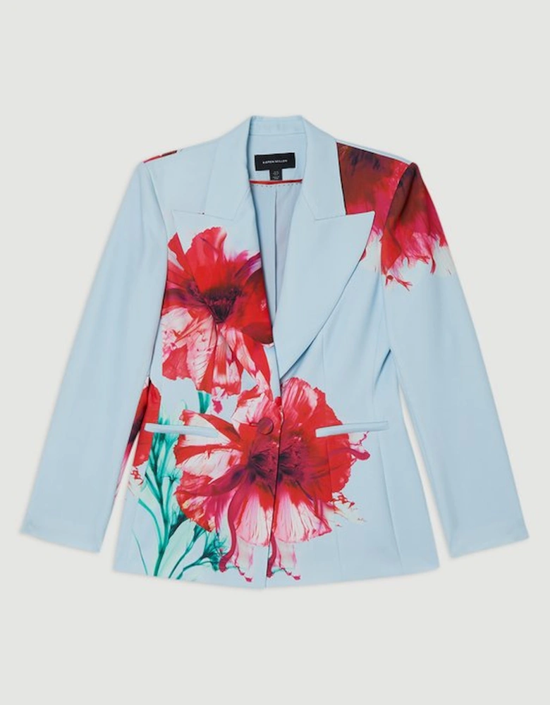 Tailored Crepe Placed Floral Single Breasted Blazer