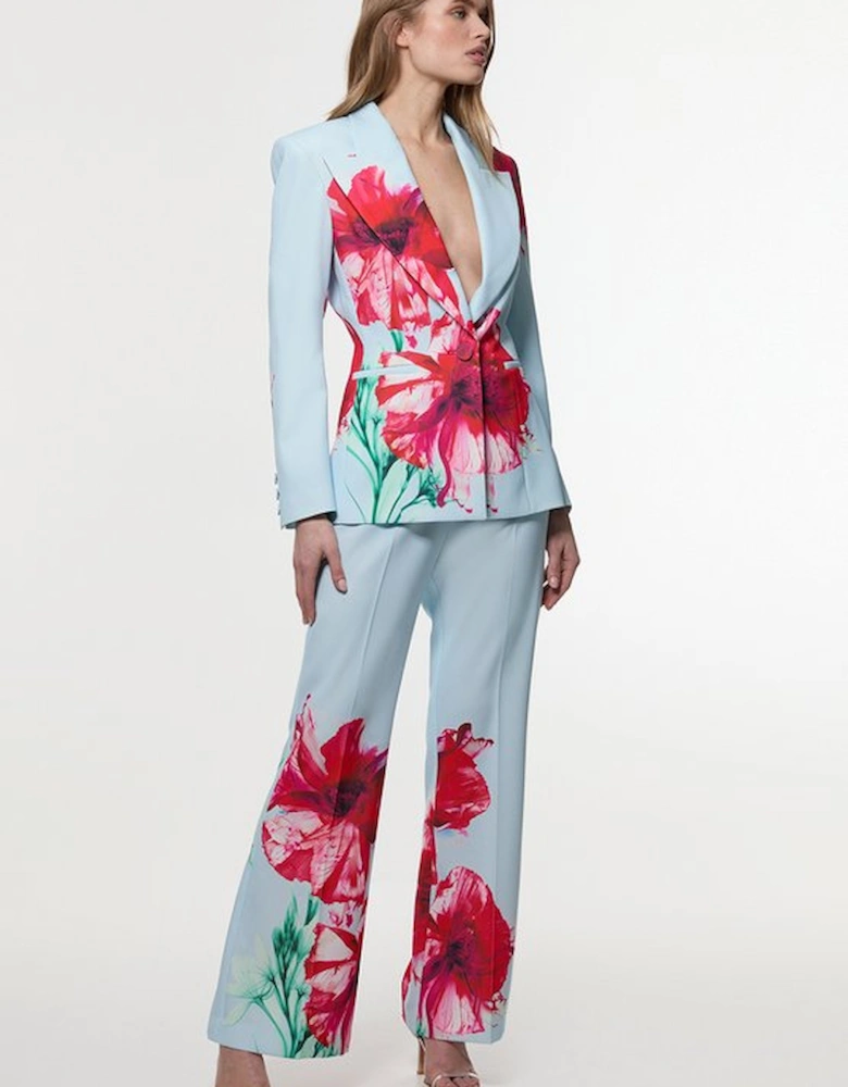 Tailored Crepe Placed Floral Single Breasted Blazer