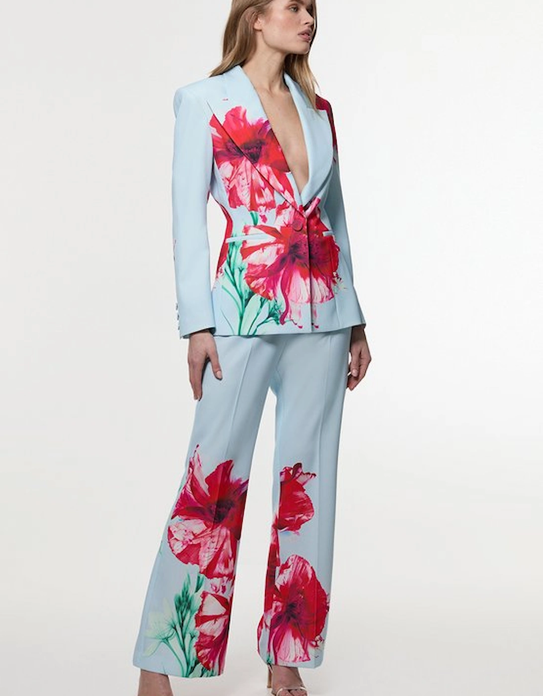 Tailored Crepe Placed Floral Single Breasted Blazer