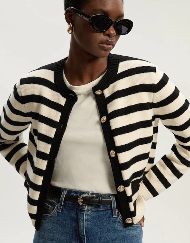 Cotton Knit Nautical Boxy Stripe Jacket