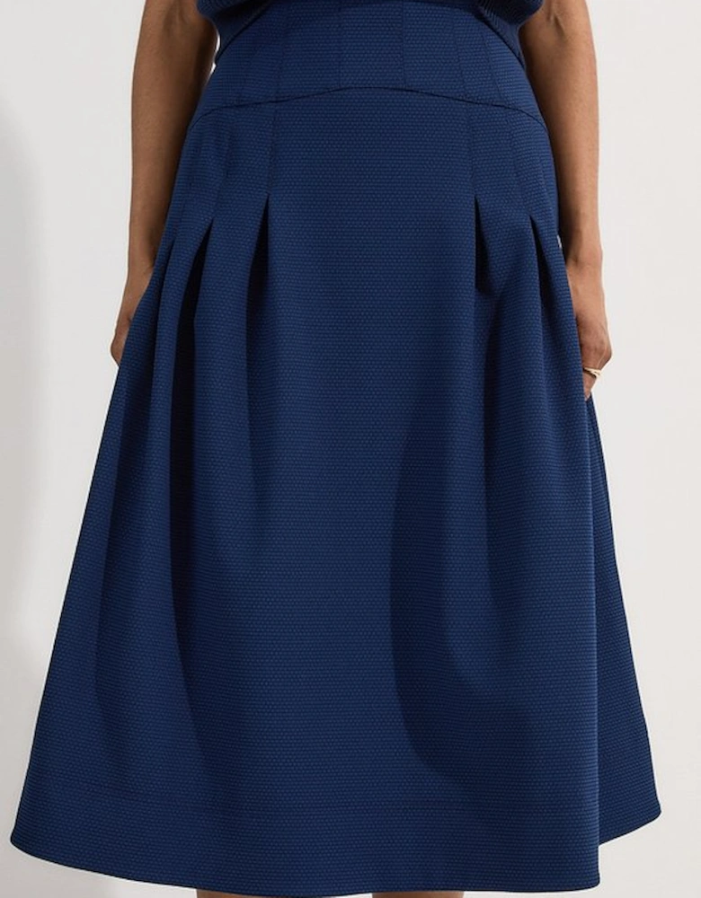 Tailored Textured Full Midi Skirt