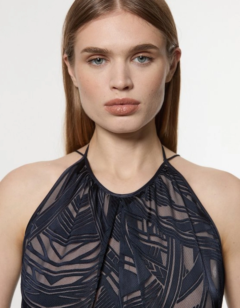 Amelia Graham Burnout Halter Neck Asymmetric Tunic