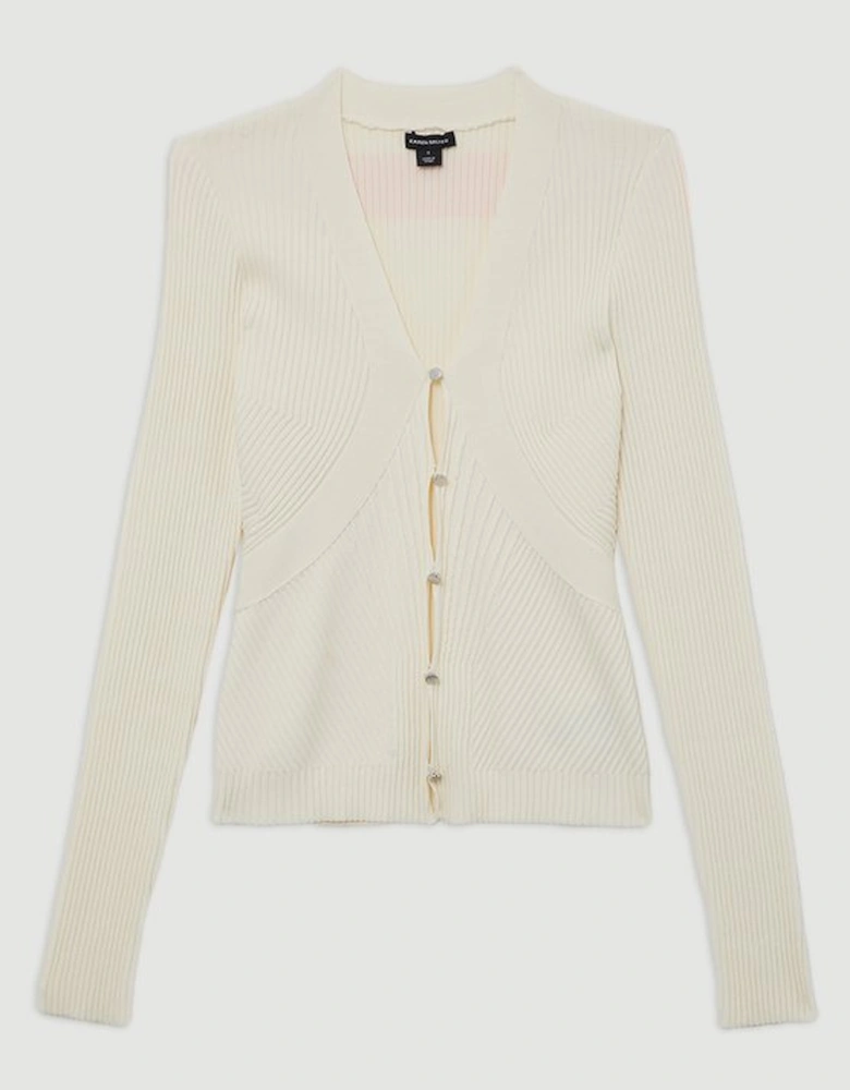 Viscose Blend Curve Rib Detail Knit Cardi