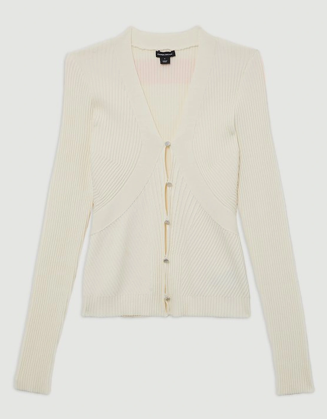 Viscose Blend Curve Rib Detail Knit Cardi