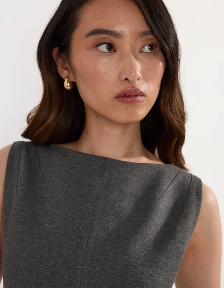 Asymmetric Hem Belted Ponte Dress