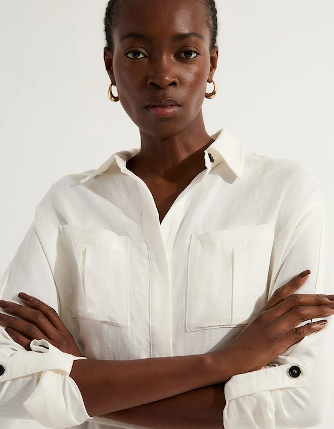 Viscose Linen Woven Belted Shirt Midi Dress