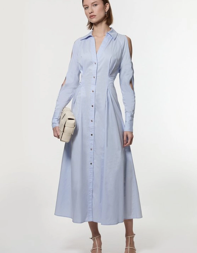 Petite Cotton Poplin Woven Shirt Dress With Chain Detail