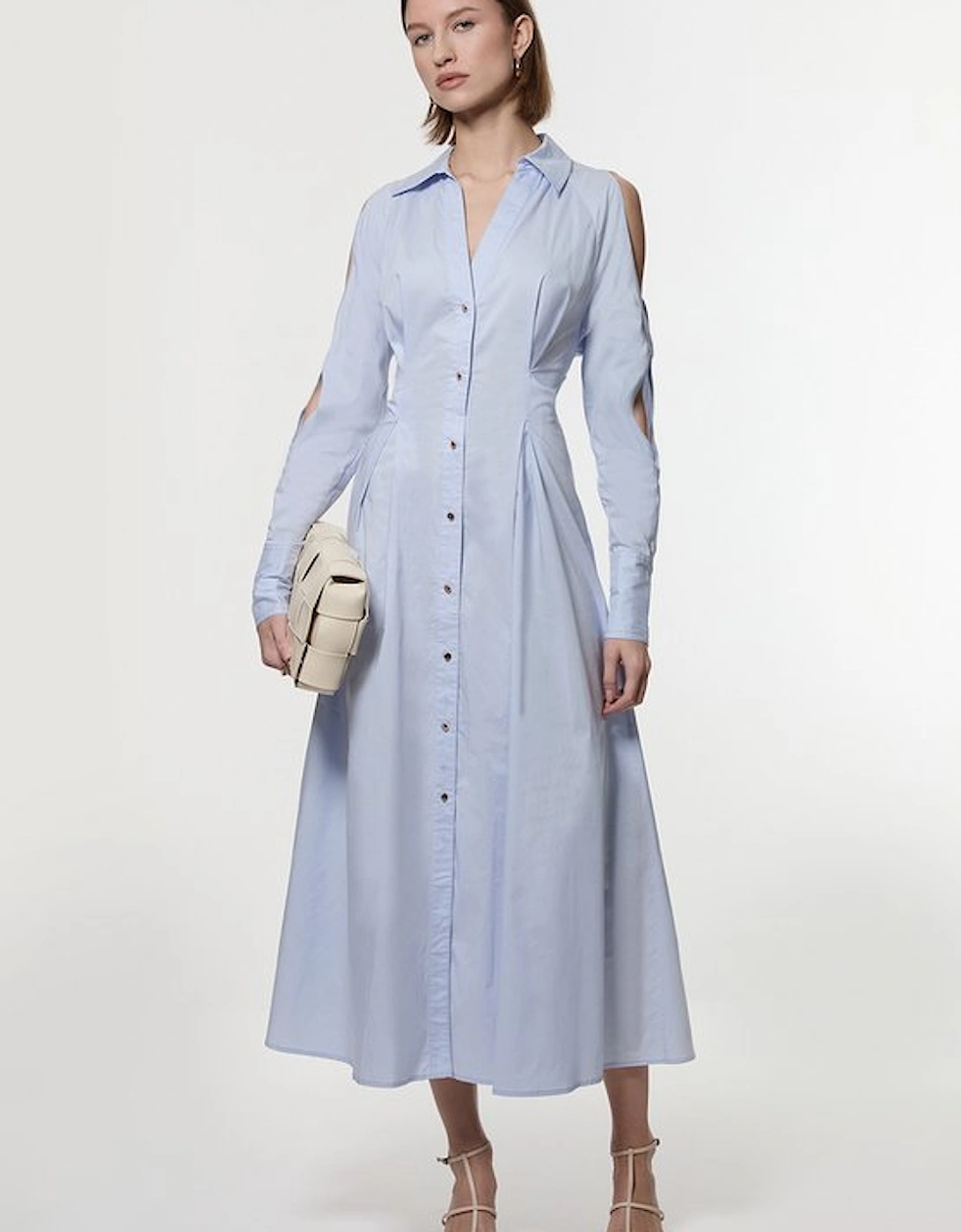 Petite Cotton Poplin Woven Shirt Dress With Chain Detail, 4 of 3