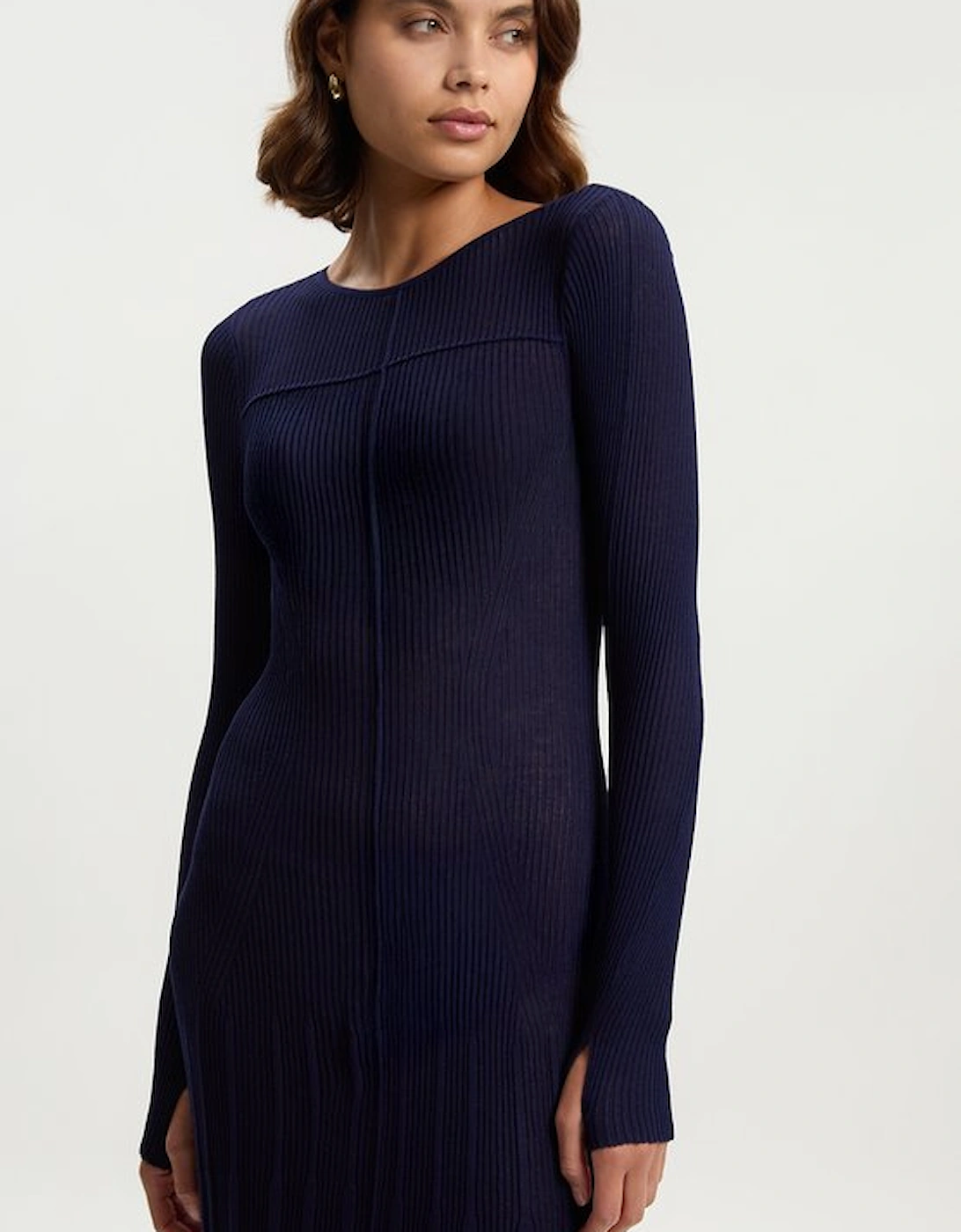 Drapey Sheer Rib Knitted Midi Dress