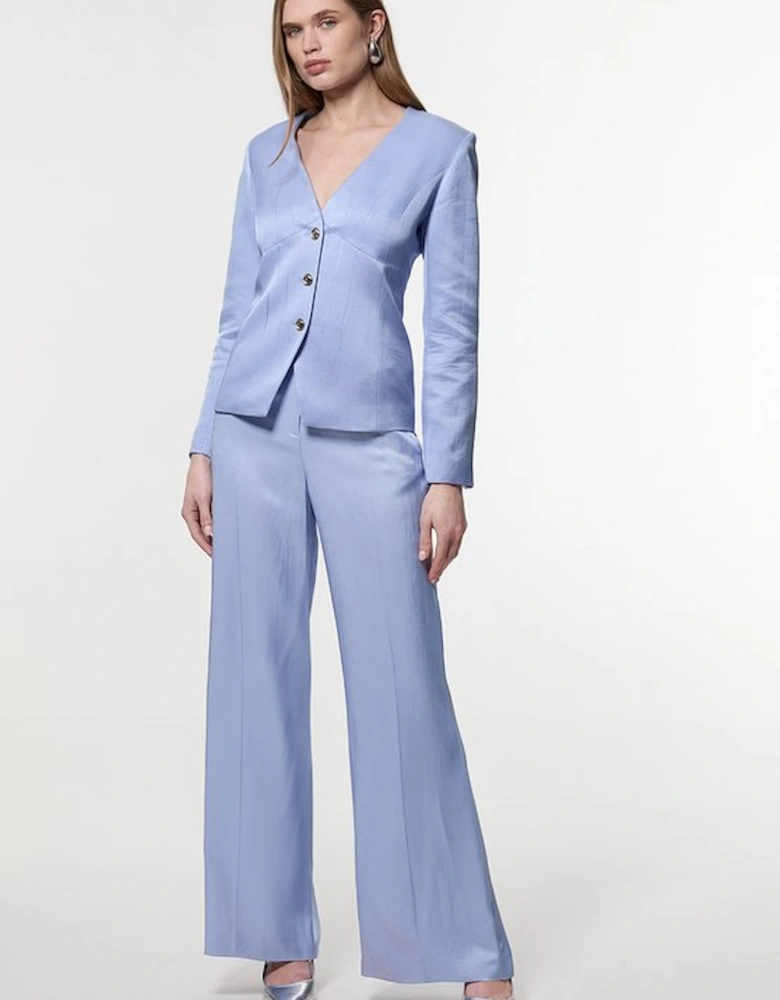 Premium Viscose Linen Tailored Darted Single Breasted Jacket