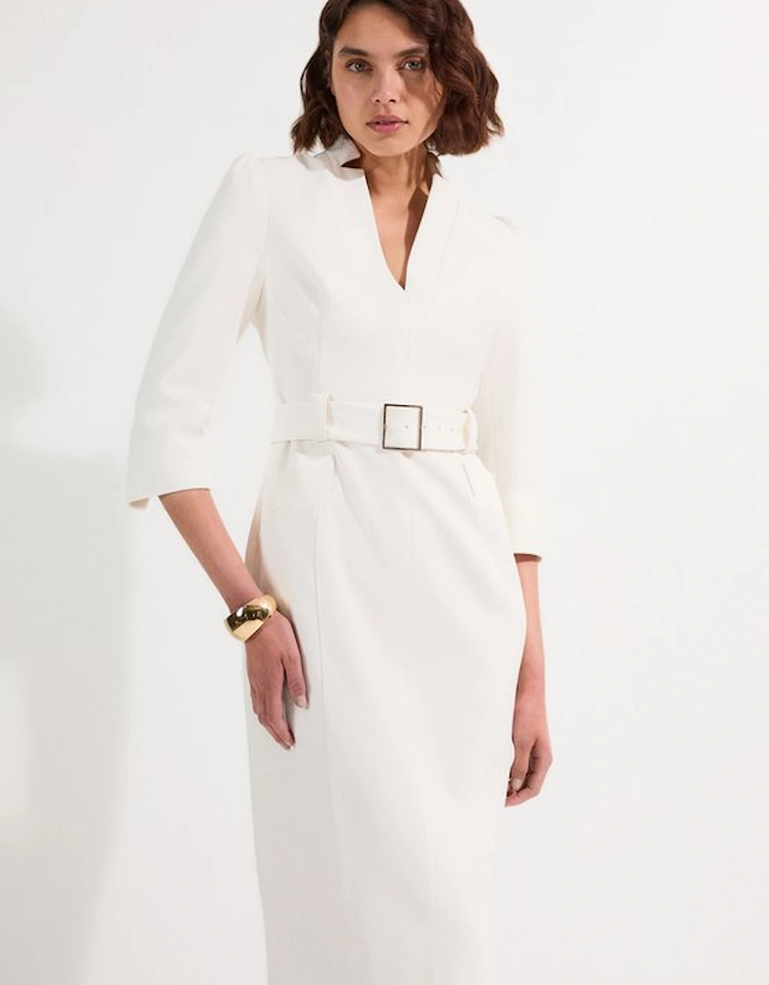 Structured Crepe Belted Forever Midi Dress, 4 of 3