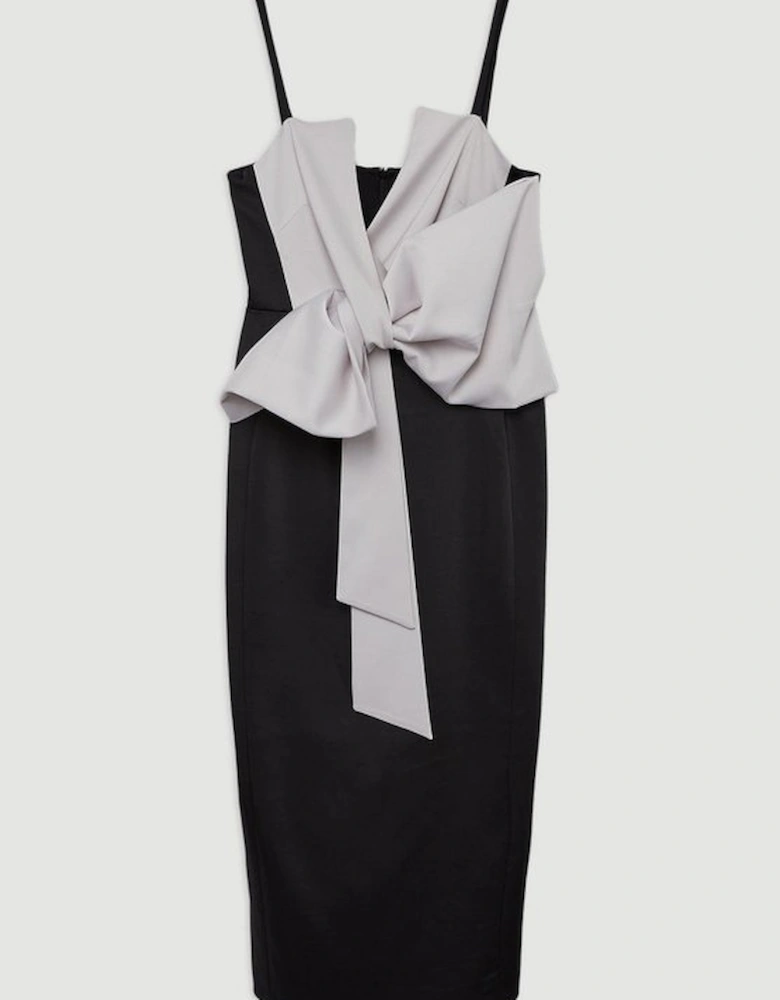 Tailored Satin Bow Detail Midi Dress
