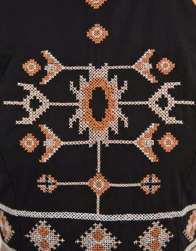 Tall Cotton Embroidered Woven Halter Maxi Dress