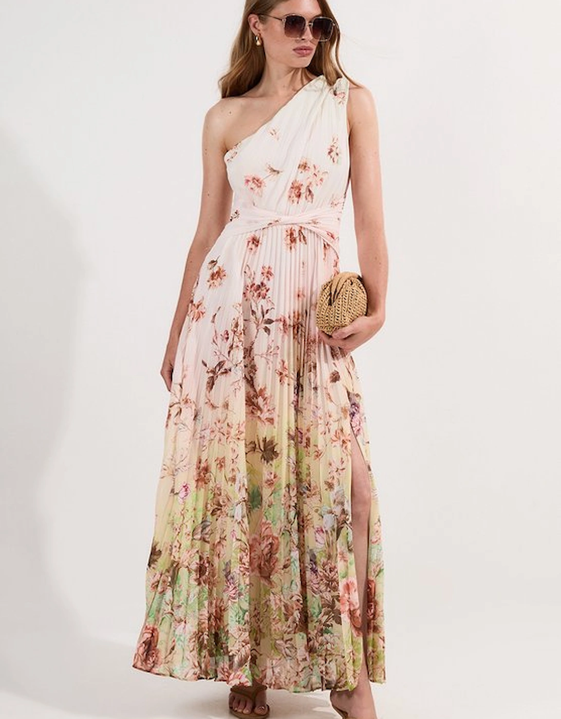 Tall Floral Pleated Crinkle Cut Out Woven Maxi Dress