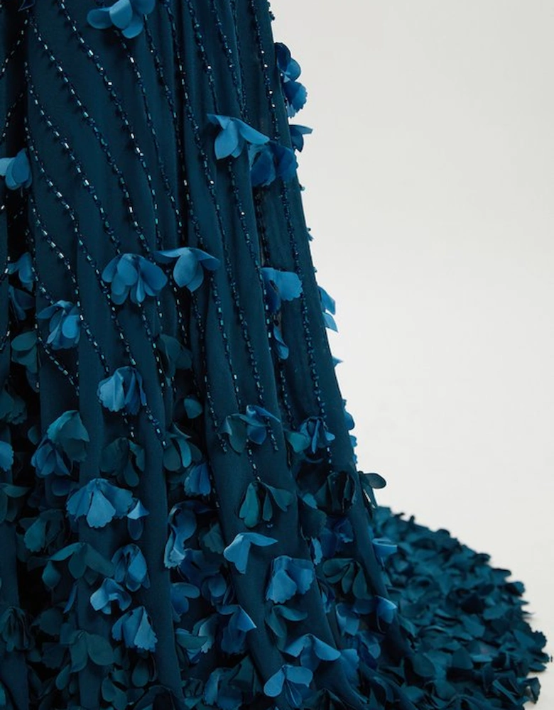 Crystal Applique Woven Maxi Rosette Maxi Dress