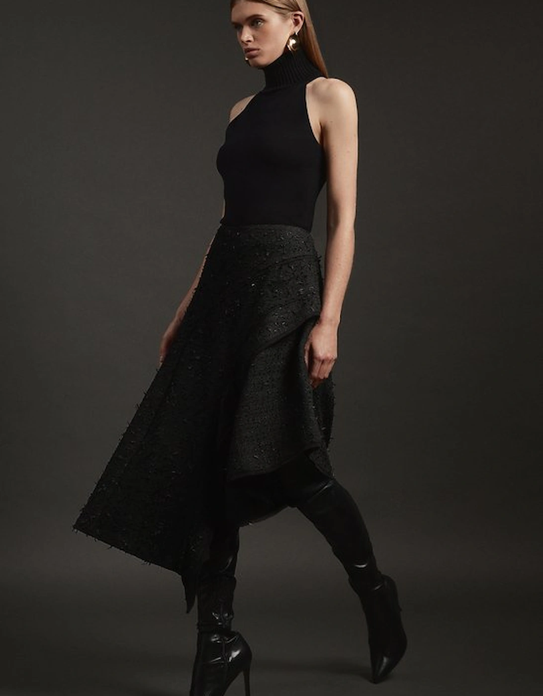 Metallic Boucle Tailored Ruffle Asymmetric Midaxi Skirt, 5 of 4