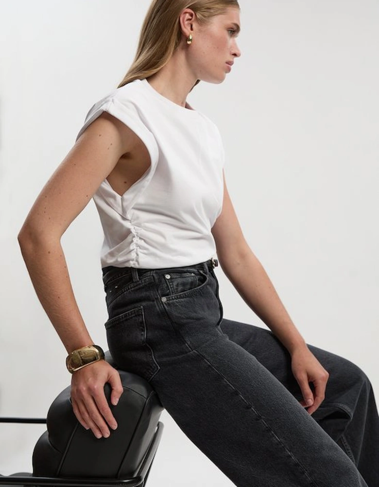 Cotton Ruched Waist Detail Tshirt