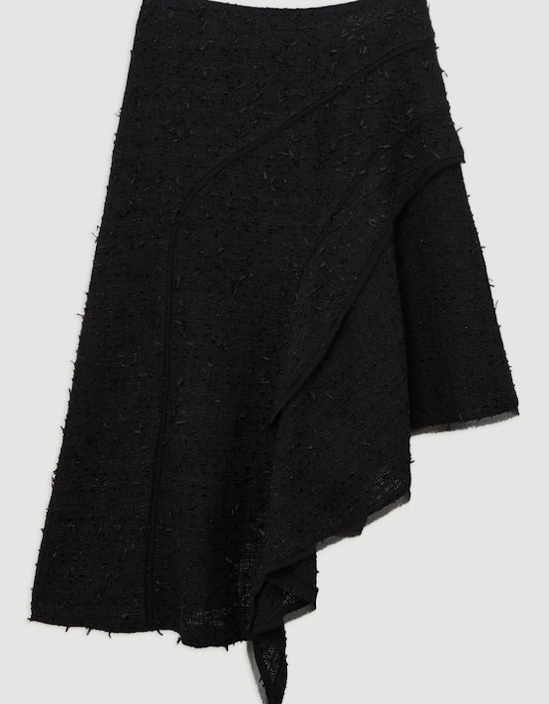 Metallic Boucle Tailored Ruffle Asymmetric Midaxi Skirt