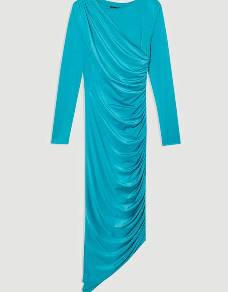 Jersey Crepe Ruched Long Sleeve Maxi Dress