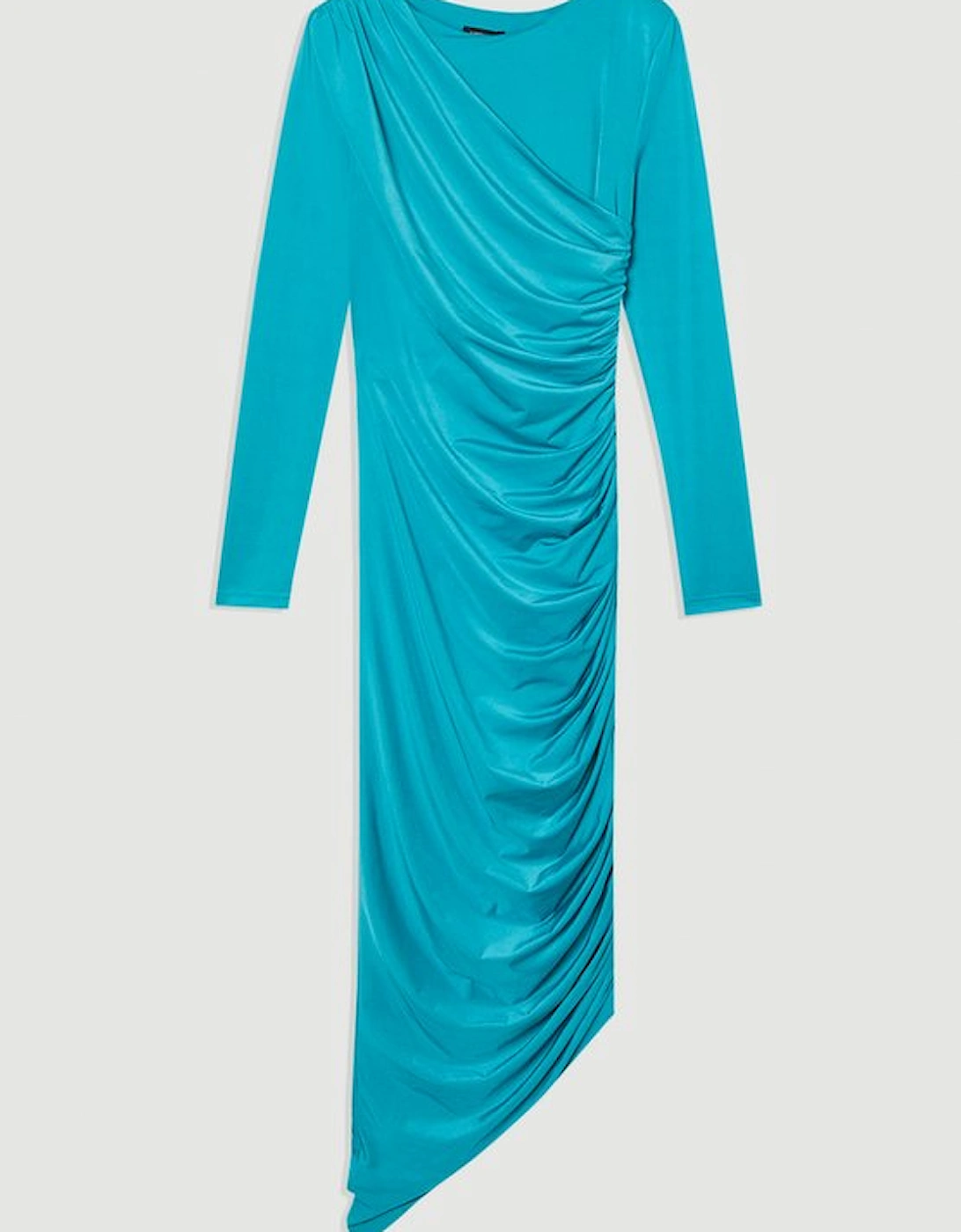 Jersey Crepe Ruched Long Sleeve Maxi Dress