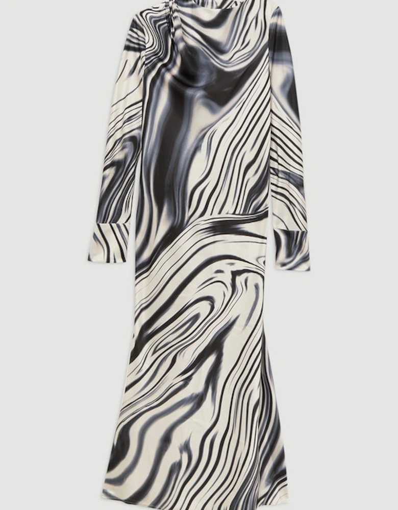 Graduated Stripe Viscose Satin Bias Midi Dress