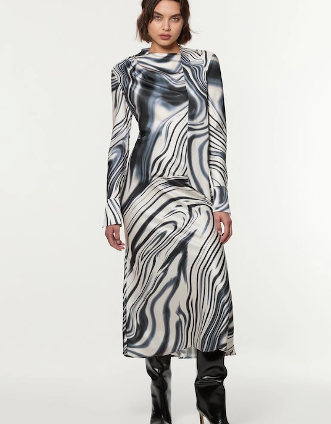 Graduated Stripe Viscose Satin Bias Midi Dress, 5 of 4