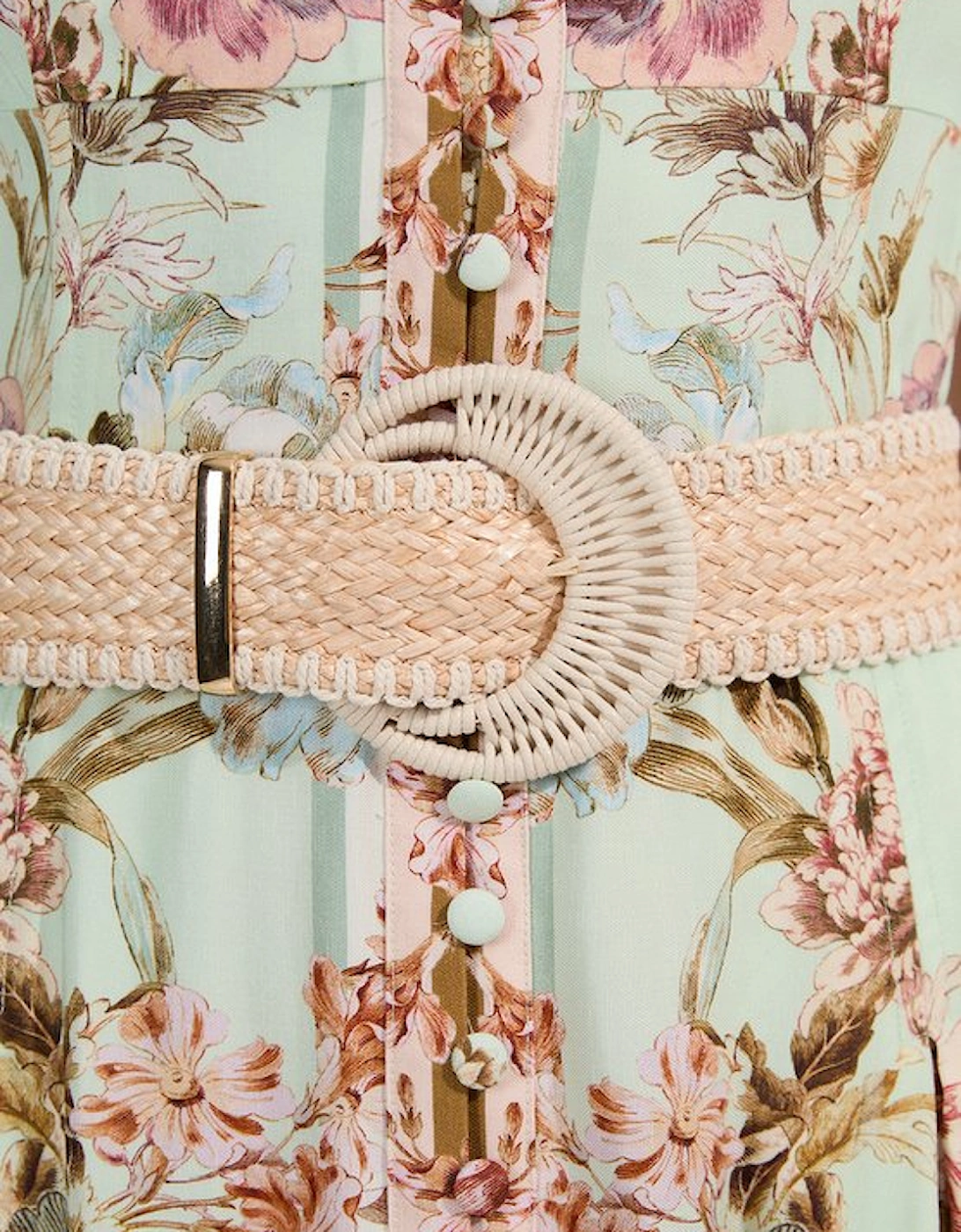 Mirrored Floral Viscose Linen Strappy Maxi Dress