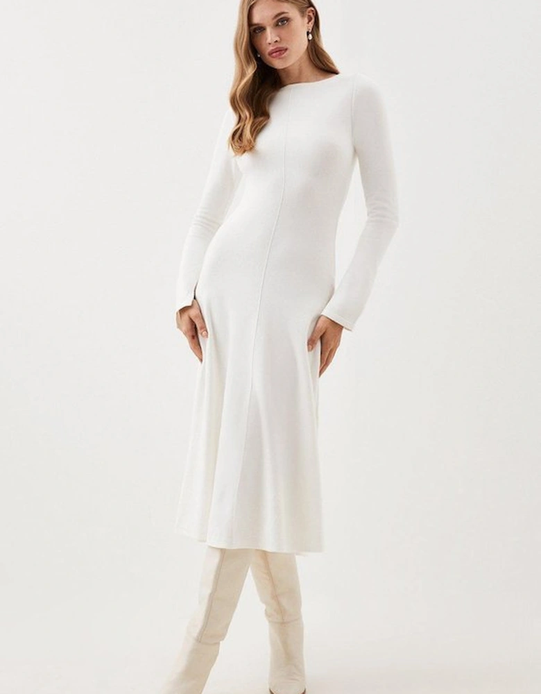 Lydia Millen Petite Compact Knit Wool Look Full Skirt Midi Dress