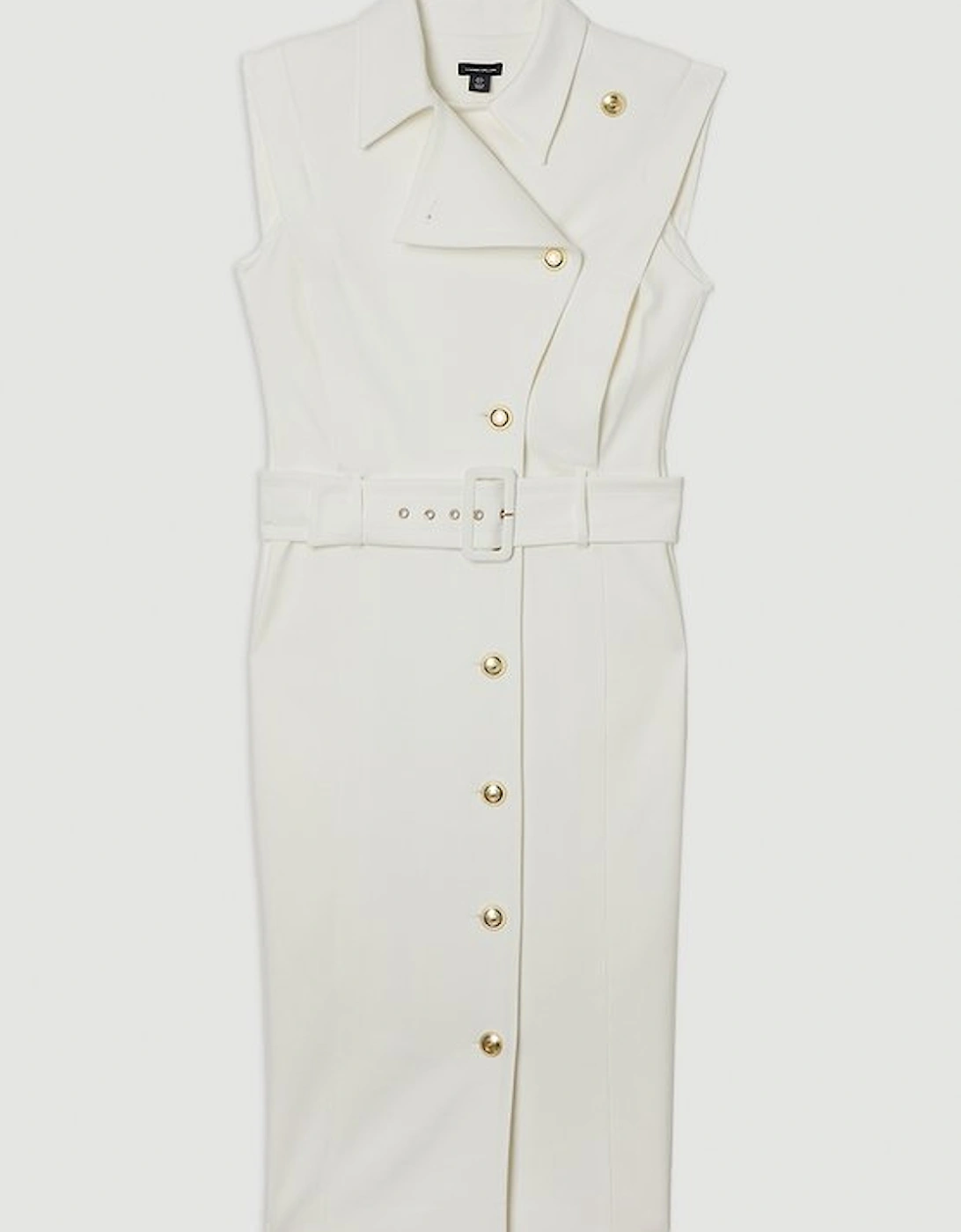Clean Tailored Contrast Collar Pencil Midi Dress
