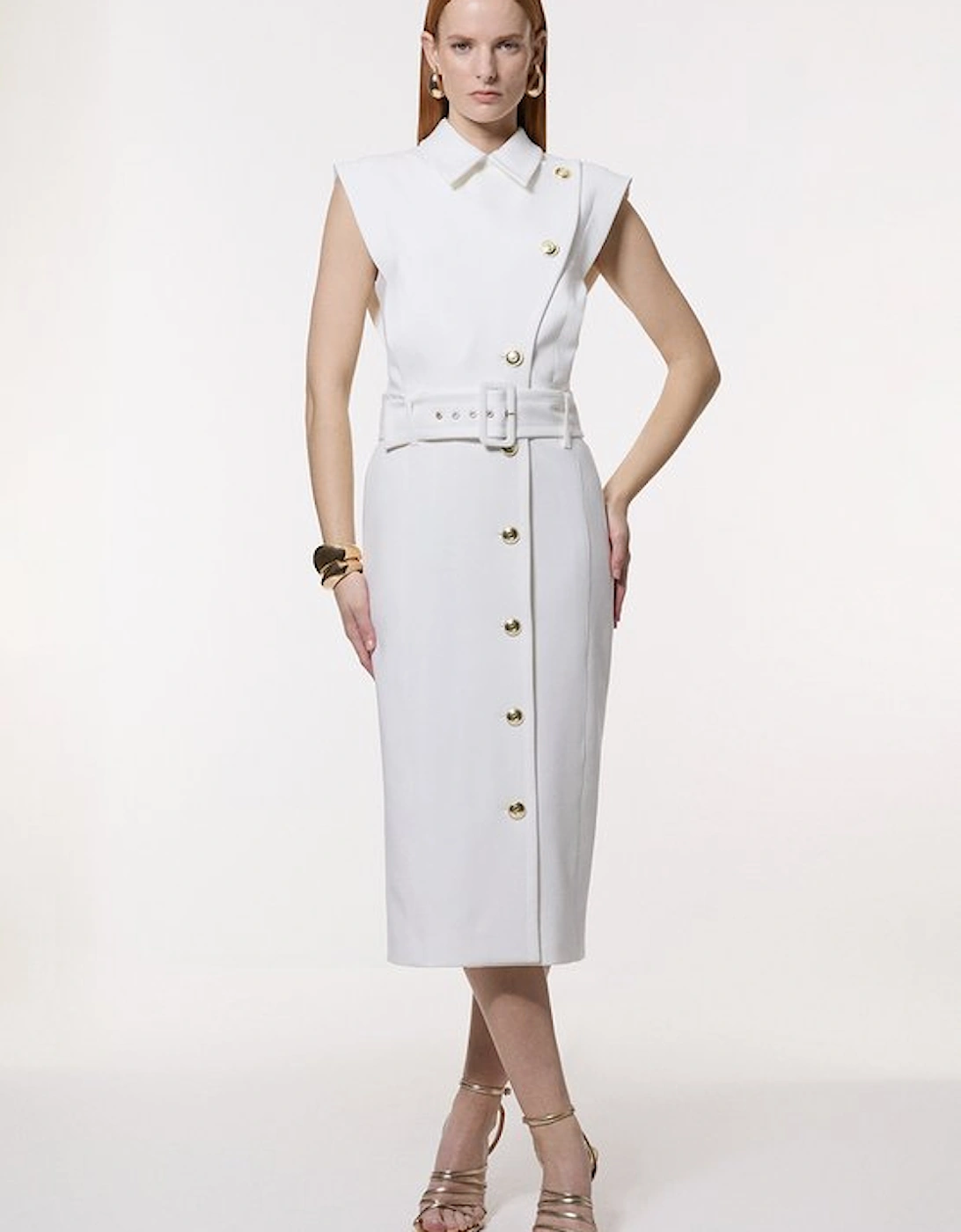 Clean Tailored Contrast Collar Pencil Midi Dress, 5 of 4