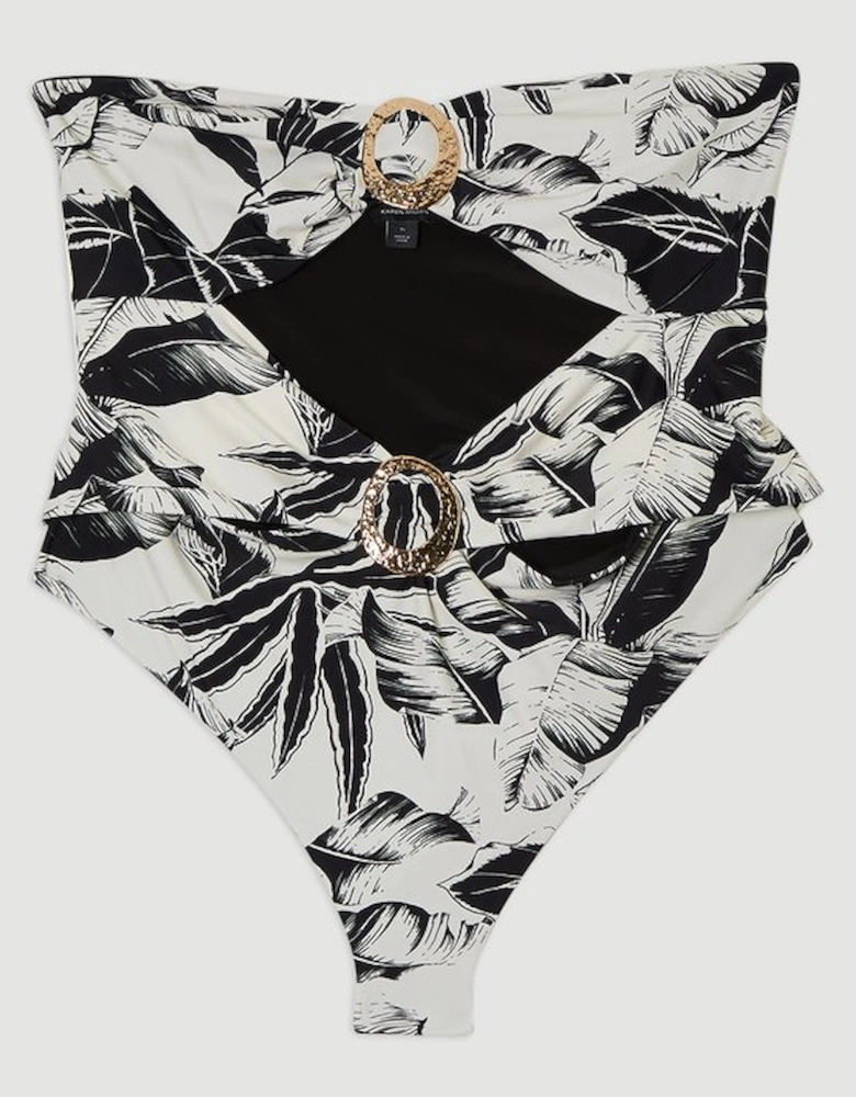 Plus Size Slinky Palm Print Cut Out Swimsuit