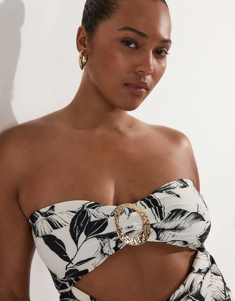 Plus Size Slinky Palm Print Cut Out Swimsuit