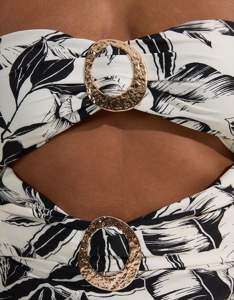 Plus Size Slinky Palm Print Cut Out Swimsuit