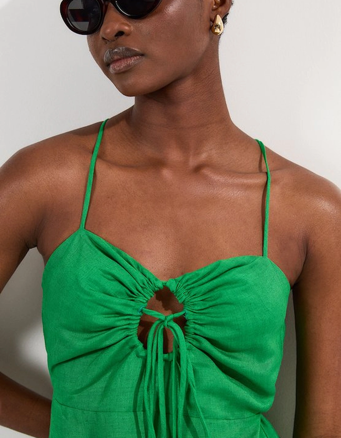 Petite Viscose Linen Woven Mini Beach Dress